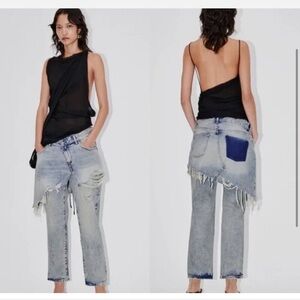 Zara Light Blue Distressed Boyfriend Jeans